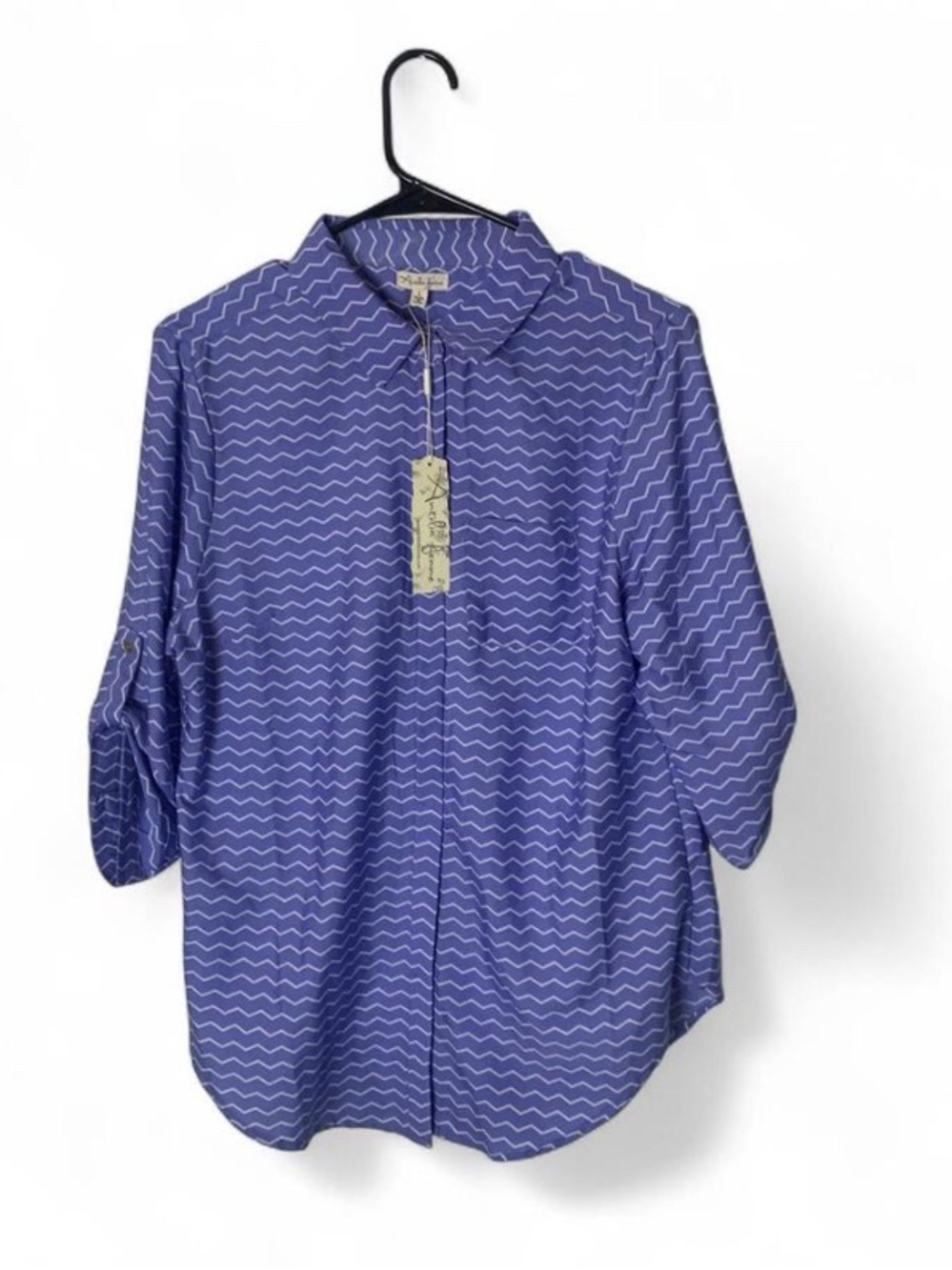 NWT Antilia Femme Purple Chevron Button-Up Blouse - Size Large